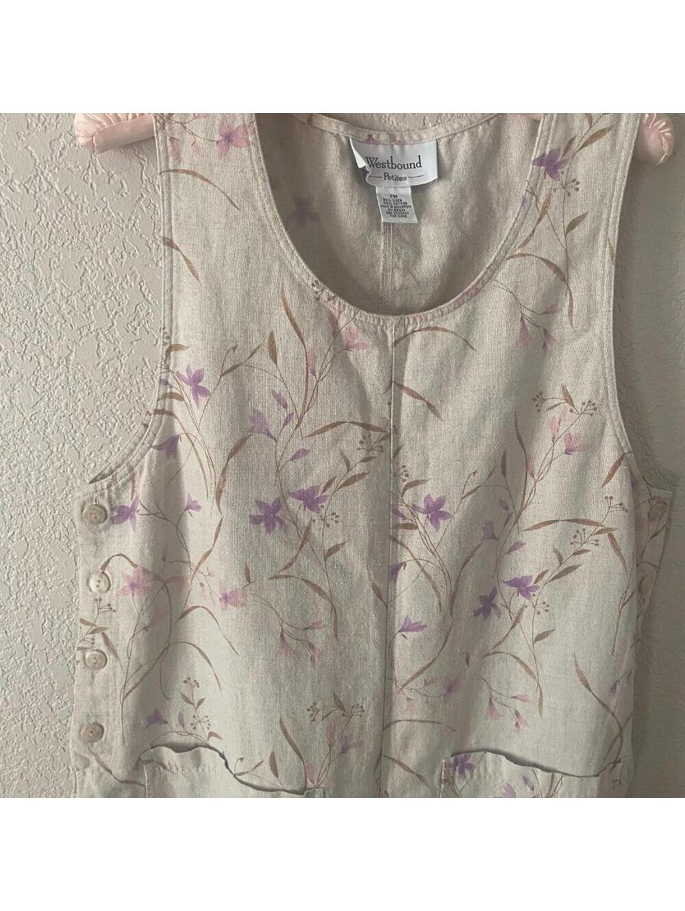 Westbound Linen Cotton Blend Floral Sleeveless Dress